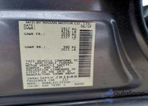 2018 Nissan Altima 2.5 z USA, uszkodzony, nr VIN 1N4AL3APXJC281688